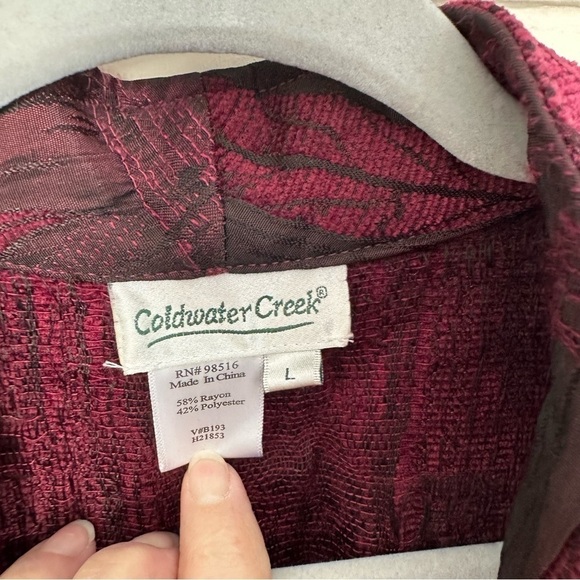 Coldwater Creek Coat Longline Leaf Burgundy L - Picture 11 of 12